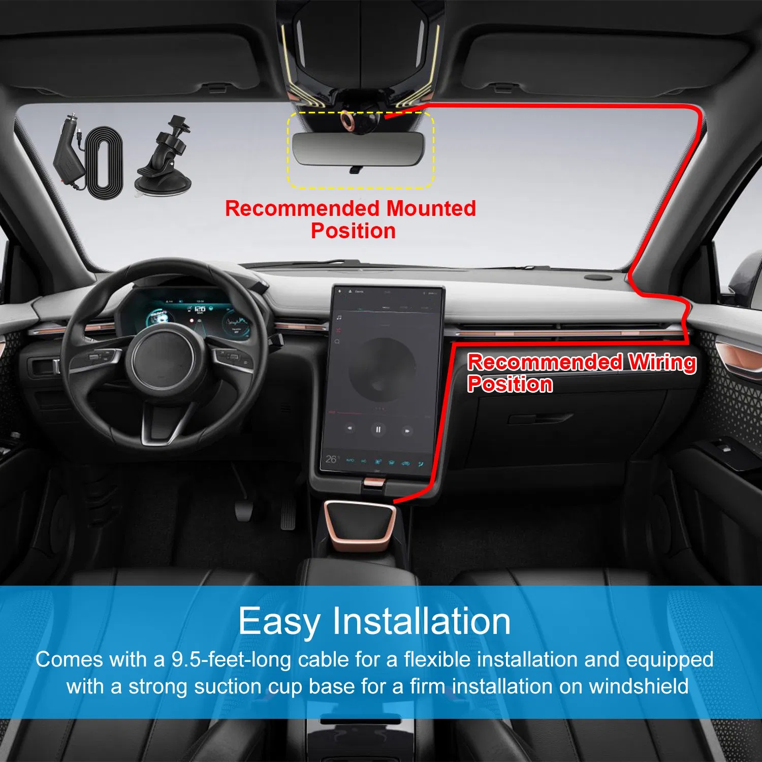 1080P HD Auto Dashcam, 90° Groothoek Dashcam met Nachtzicht, 6 IR-Lampjes, Lusopname en Videovergrendeling, Zuignaphouder met Lange Kabel 9 1080P HD Auto Dashcam, 90° Groothoek Dashcam met Nachtzicht, 6 IR-Lampjes, Lusopname en Videovergrendeling, Zuignaphouder met Lange Kabel - afbeelding 9