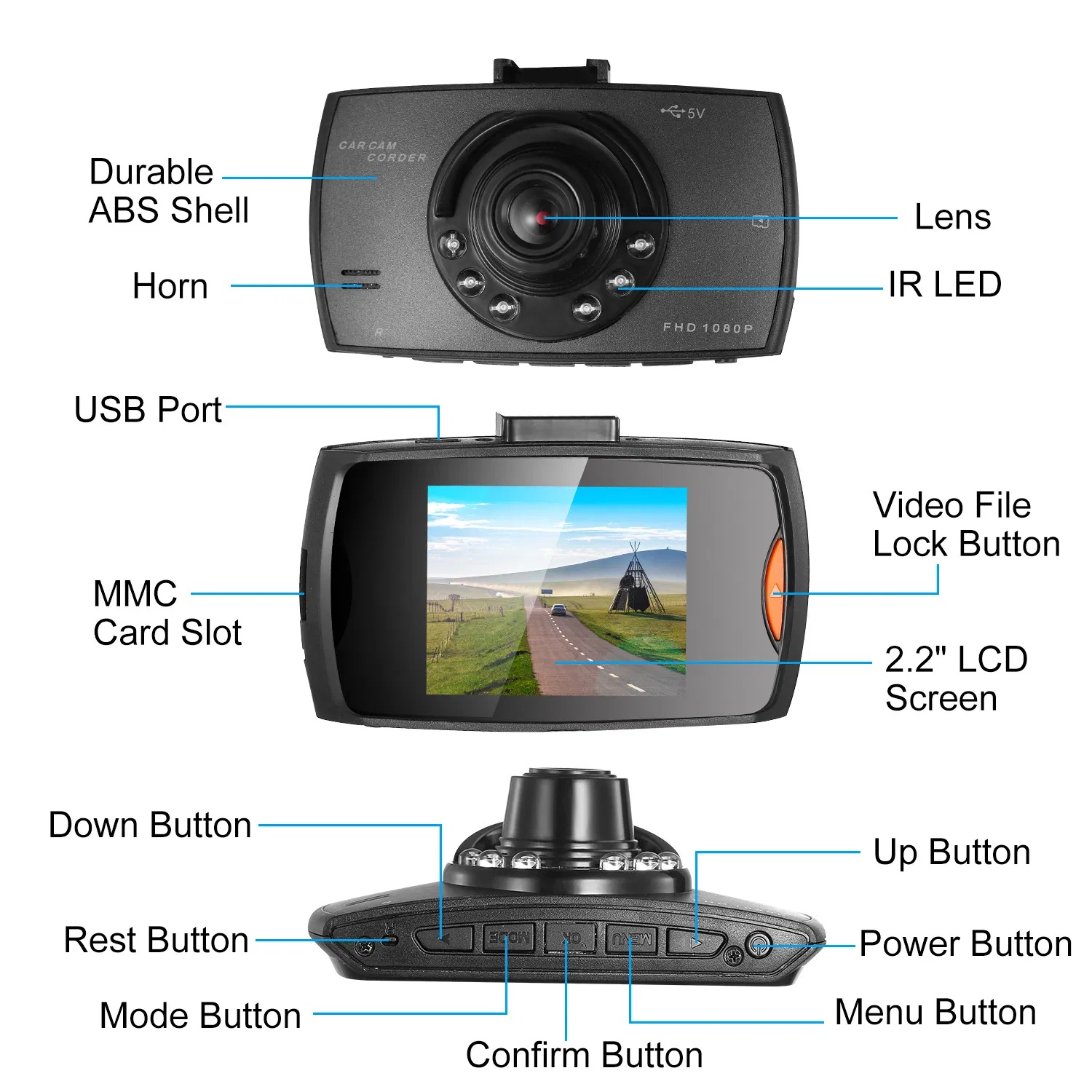 1080P HD Auto Dashcam, 90° Groothoek Dashcam met Nachtzicht, 6 IR-Lampjes, Lusopname en Videovergrendeling, Zuignaphouder met Lange Kabel 3 1080P HD Auto Dashcam, 90° Groothoek Dashcam met Nachtzicht, 6 IR-Lampjes, Lusopname en Videovergrendeling, Zuignaphouder met Lange Kabel - afbeelding 3