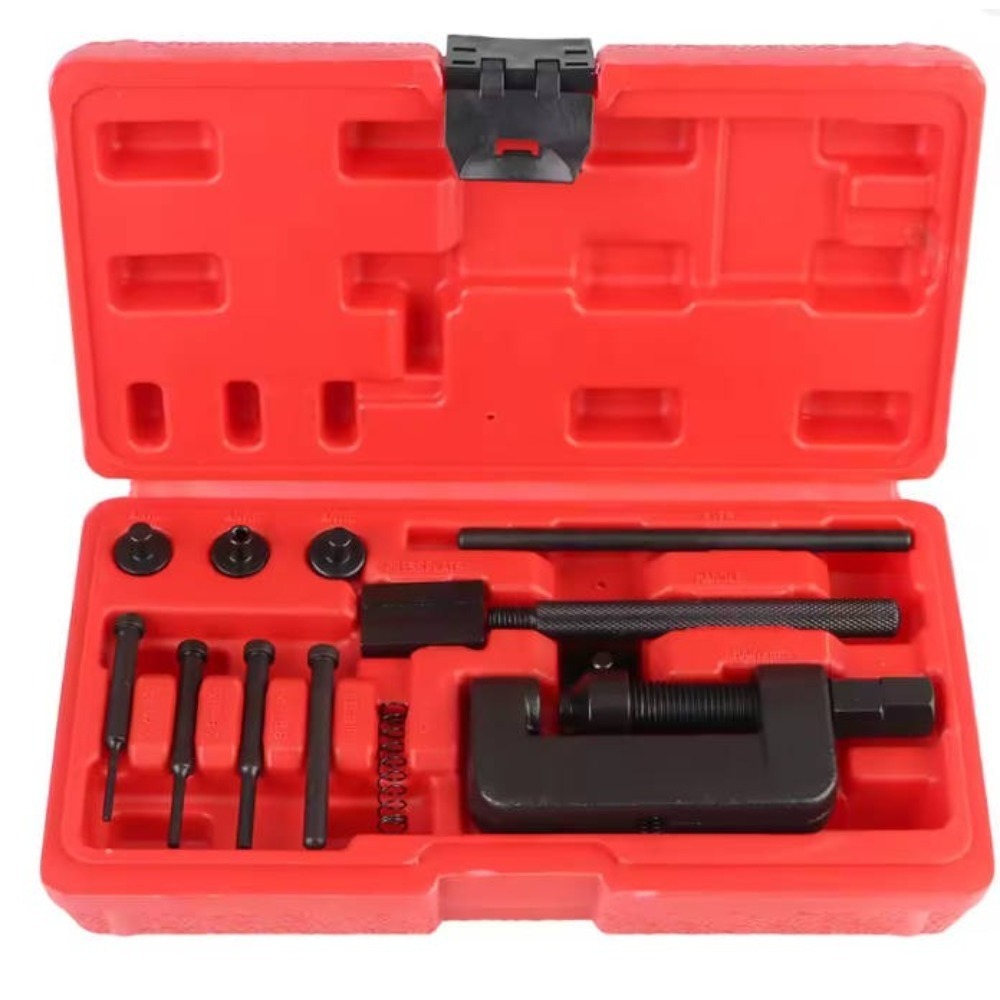 Support pan European shipping--13-Piece Motorcycle Bike ATV Chain Breaker & Riveting Tool Kit CR-V Steel Storage Case Fits #35 - #630 Chains 4 Support pan European shipping--13-Piece Motorcycle Bike ATV Chain Breaker & Riveting Tool Kit CR-V Steel Storage Case Fits #35 - #630 Chains - Afbeelding 4