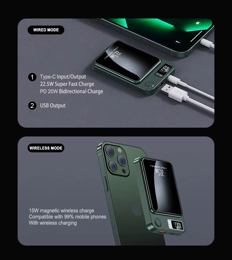 Magnetische Draadloze Powerbank, Supersnel Opladen, voor iPhone, Samsung 4 Magnetische Draadloze Powerbank, Supersnel Opladen, voor iPhone, Samsung - Afbeelding 4