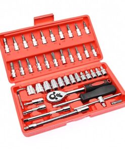 46-Delige 1/4 Inch Dopsleutelset met Ratelsleutel en Schroevendraaierbits, Alleskunner Handgereedschapskit voor Auto- en Huishoudreparaties