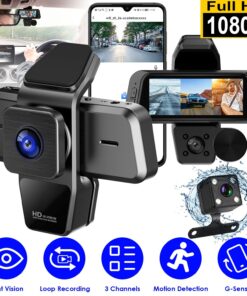 1080P FHD 3 Channel WiFi Dash Cam 170 Degree Wide Angle Triple Car Camera With IR Night G Sensor Motion Detection Loop Recording App Control Support 128G Max