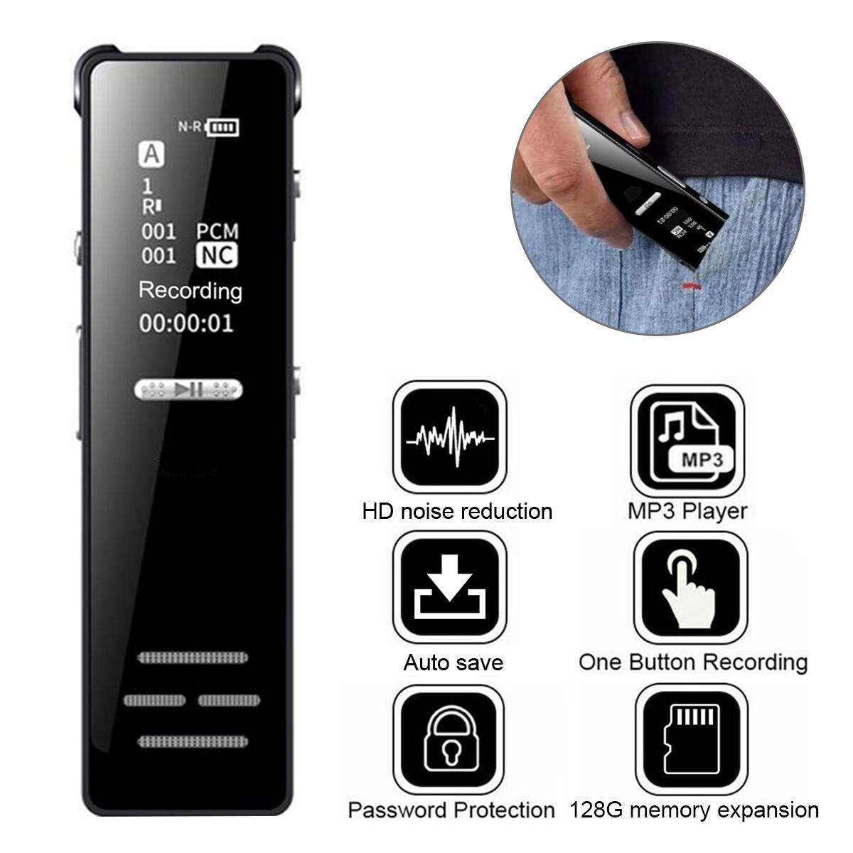 128G Spy Audio Recorder Digital Voice Activated Mini Sound Dictaphone MP3 Player