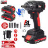21V Snoerloze Borstelloze Slagmoersleutel 1000Nm Hoog Koppel met 2x 3000mAh Accu's en Doppen