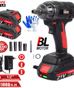 21V Snoerloze Borstelloze Slagmoersleutel 1000Nm Hoog Koppel met 2x 3000mAh Accu's en Doppen