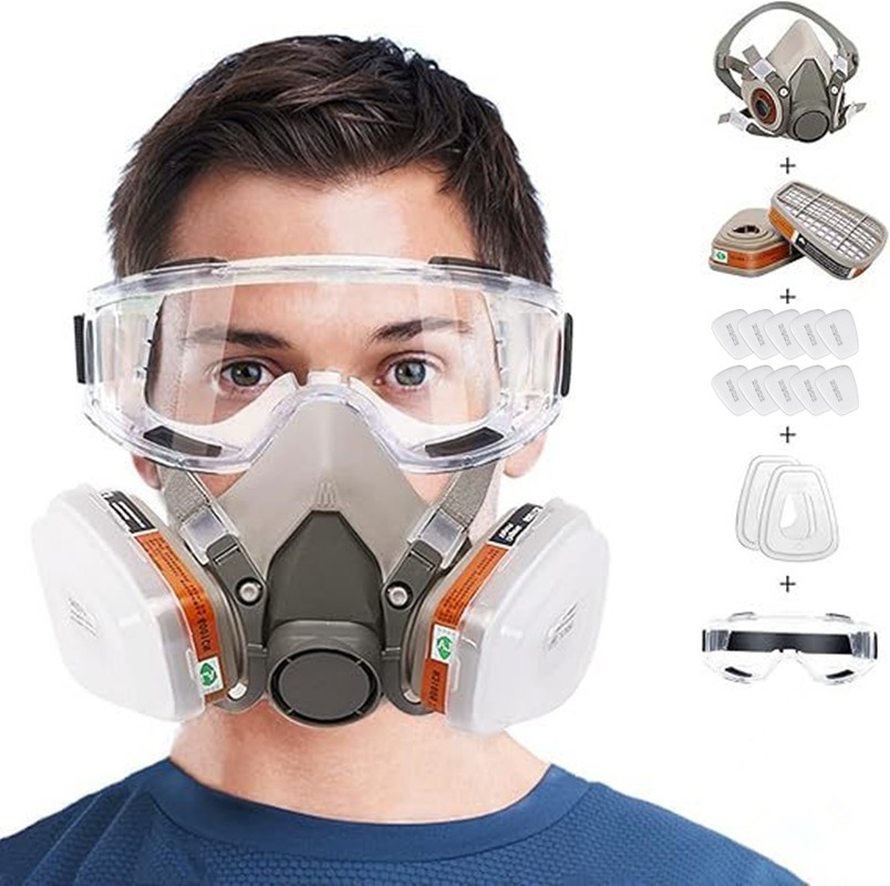 16-in-1 Ademhalingsmasker Halfgelaats Gasmasker met Vervangbare Filters voor Spuitverf, Chemicalien en Andere Bescherming 1 16-in-1 Ademhalingsmasker Halfgelaats Gasmasker met Vervangbare Filters voor Spuitverf, Chemicalien en Andere Bescherming