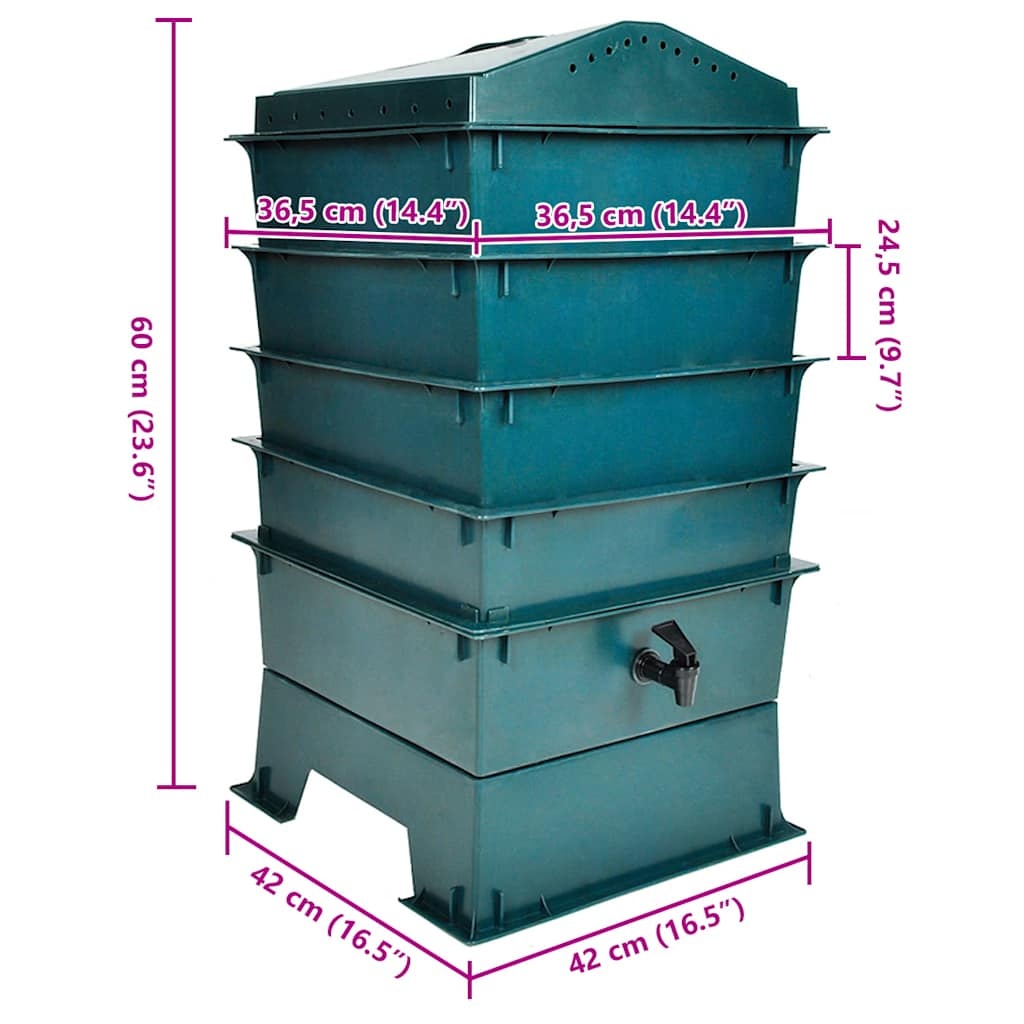 Wormencompostbak 4 Compartimenten 42x42x60cm 2 Wormencompostbak 4 Compartimenten 42x42x60cm - Afbeelding 2