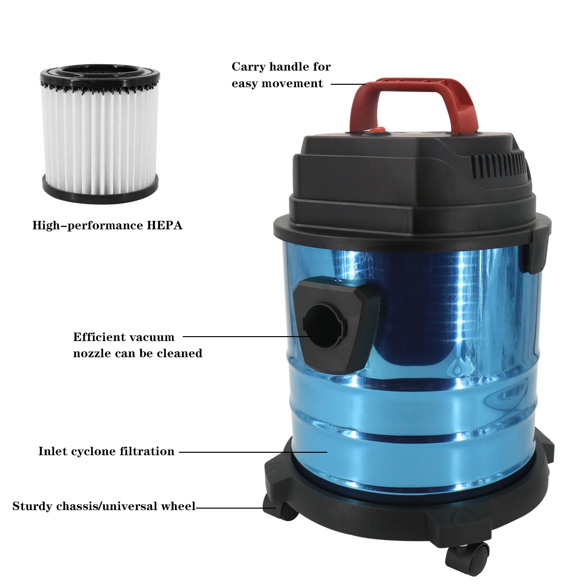 20L Nat- en Droogzuiger 1500W Zware Werkplaatsstofzuiger met Blaasfunctie en Wielen 6 20L Nat- en Droogzuiger 1500W Zware Werkplaatsstofzuiger met Blaasfunctie en Wielen - Afbeelding 6