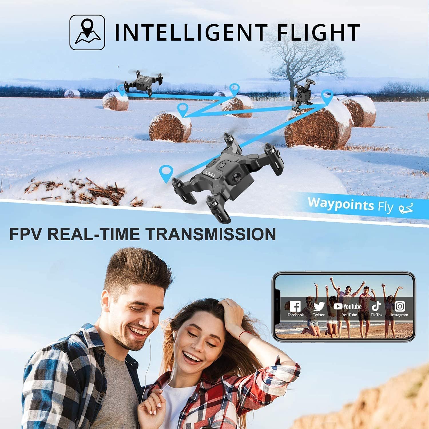 DE V2 Mini Drone Selfie WIFI FPV With HD Camera Foldable Arm RC Quadcopter Toy - Image 10