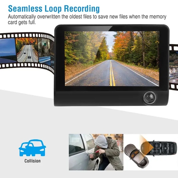 1296P Car DVR Dash Camera 4In 3 Lens Vehicle Driving Recorder Seamless Recording 4 1296P Car DVR Dash Camera 4In 3 Lens Vehicle Driving Recorder Seamless Recording - Afbeelding 4