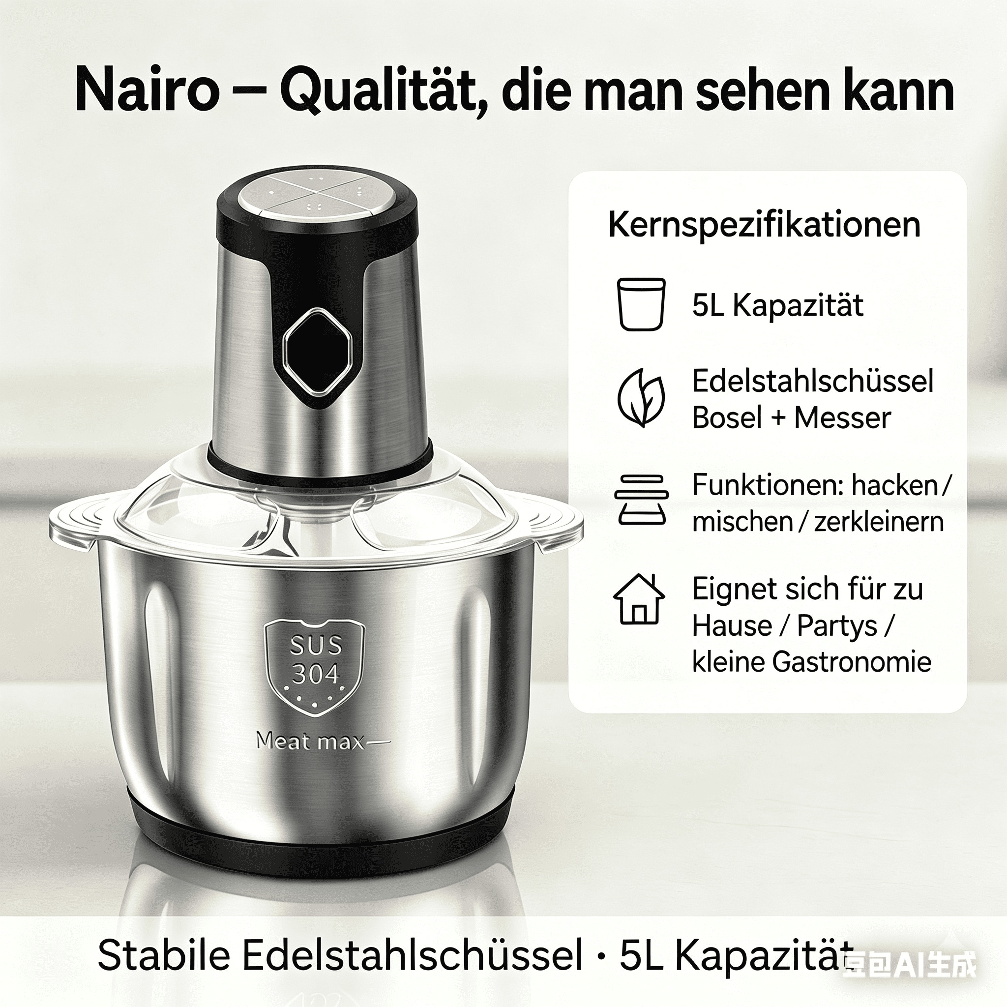 5L RVS Kom Keuken Vleesmolen, Elektrische Vleesmolen Hakmolen 3 5L RVS Kom Keuken Vleesmolen, Elektrische Vleesmolen Hakmolen - Afbeelding 3