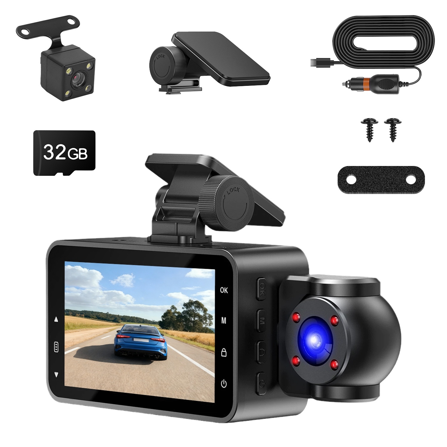WiFi FHD 1080P 3 Channel Car Dash Cam Front Rear Inside With 32G MMC Card Motion Detection Loop Recording Infrared Night Vision Surveillance Car Camera With App Control 1 WiFi FHD 1080P 3 Channel Car Dash Cam Front Rear Inside With 32G MMC Card Motion Detection Loop Recording Infrared Night Vision Surveillance Car Camera With App Control