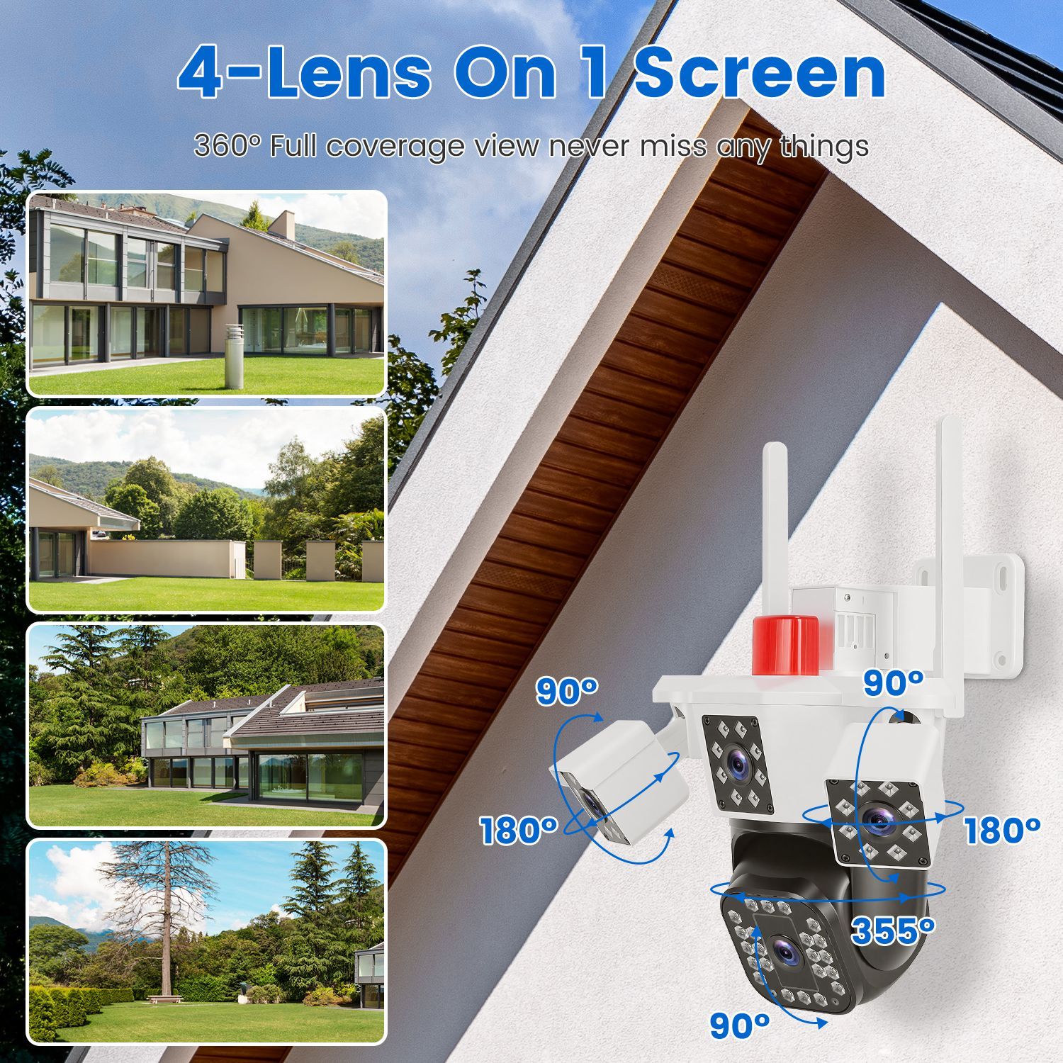 1080P HD 4-Lens Security Camera 360 Degree View WiFi Pan & Tilt Surveillance Camera With Full Color Night Vision Auto Motion Tracking 2-Way Audio Spotlights IP66 Waterproof Max 128G Not Included 10 1080P HD 4-Lens Security Camera 360 Degree View WiFi Pan & Tilt Surveillance Camera With Full Color Night Vision Auto Motion Tracking 2-Way Audio Spotlights IP66 Waterproof Max 128G Not Included - Afbeelding 10