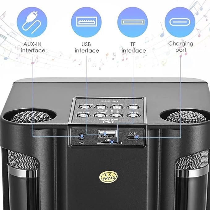 Portable Bluetooth Karaoke Machine With 2 Wireless Microphones 3000mAh Rechargeable Party Speaker Support AUX USB TF - Image 4