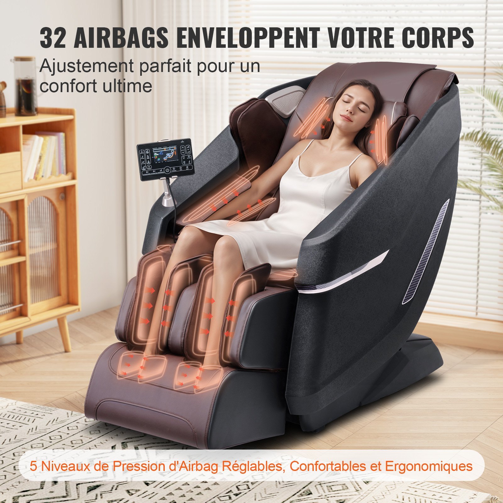 Massagestoel met Flexibele SL-Rail, 3D Full-Body Shiatsu-Massageapparaat, Zwaartekrachtloze Stand, 10 tot 18 Automatische Modi, Verwarming, Bluetooth-Speaker, Luchtkussen en Touchscreen, tot 150kg 3 Massagestoel met Flexibele SL-Rail, 3D Full-Body Shiatsu-Massageapparaat, Zwaartekrachtloze Stand, 10 tot 18 Automatische Modi, Verwarming, Bluetooth-Speaker, Luchtkussen en Touchscreen, tot 150kg - Afbeelding 3