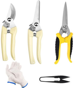 Tuinschaar Set 3-Delig: Gele Snoeischaar, Tuinschaar, Anti-Aanbaklaag, Hoogwaardige Stalen Bladen, voor het Snijden van Fruit en Groenten, Plant- en Bloemenschaar