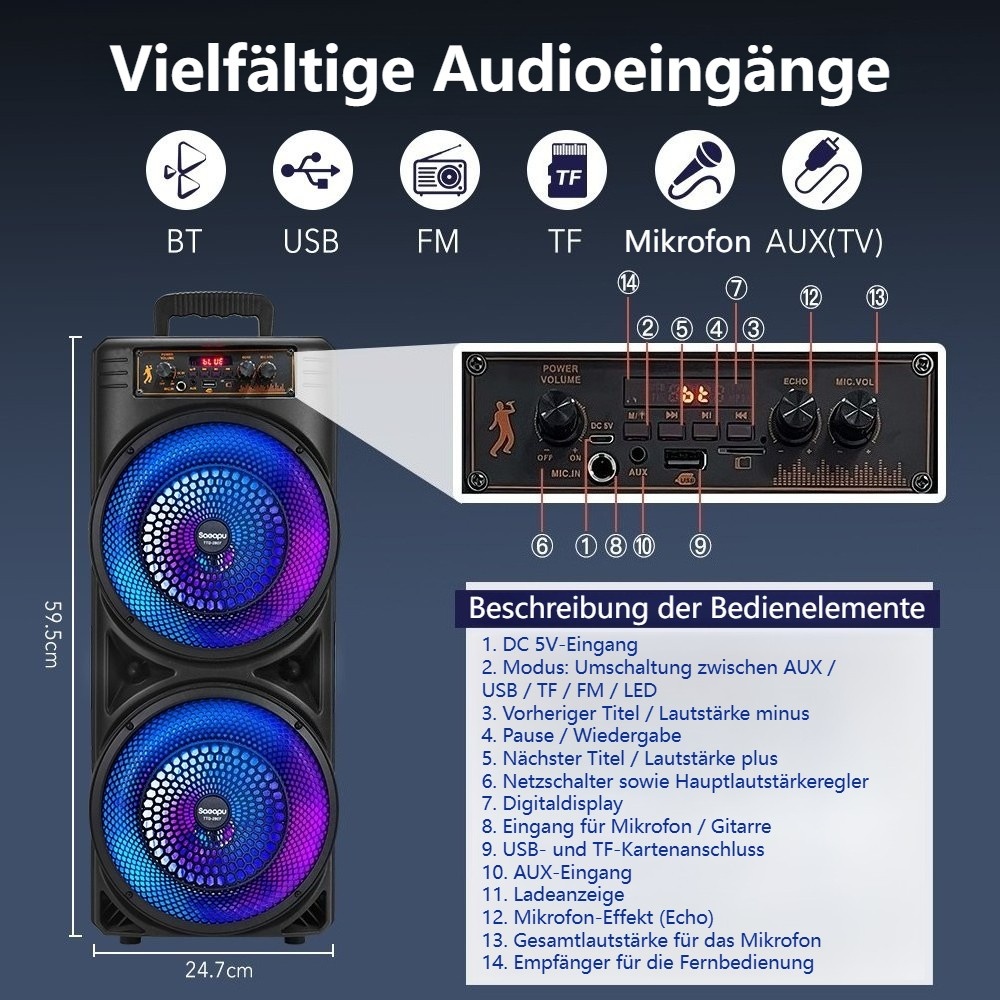Large Wireless Bluetooth Speaker & Music Box With Microphone, Party LED Light - Image 3