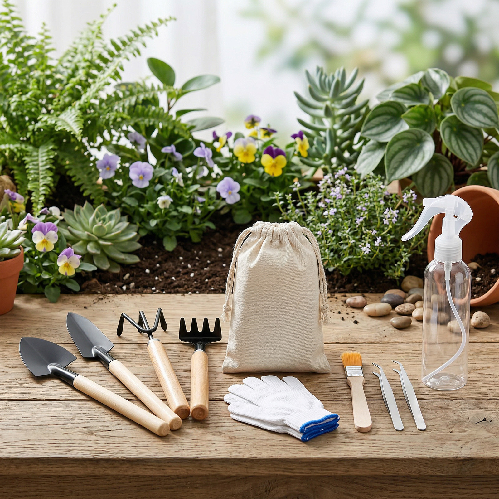 11-Delige Mini Tuingereedschapset, Inclusief Pincet, Sproeiflacon en Plantschepje voor Kamerplanten, Kruiden en Vetplanten - Cadeauset voor Hobbytuinders 1 11-Delige Mini Tuingereedschapset, Inclusief Pincet, Sproeiflacon en Plantschepje voor Kamerplanten, Kruiden en Vetplanten - Cadeauset voor Hobbytuinders