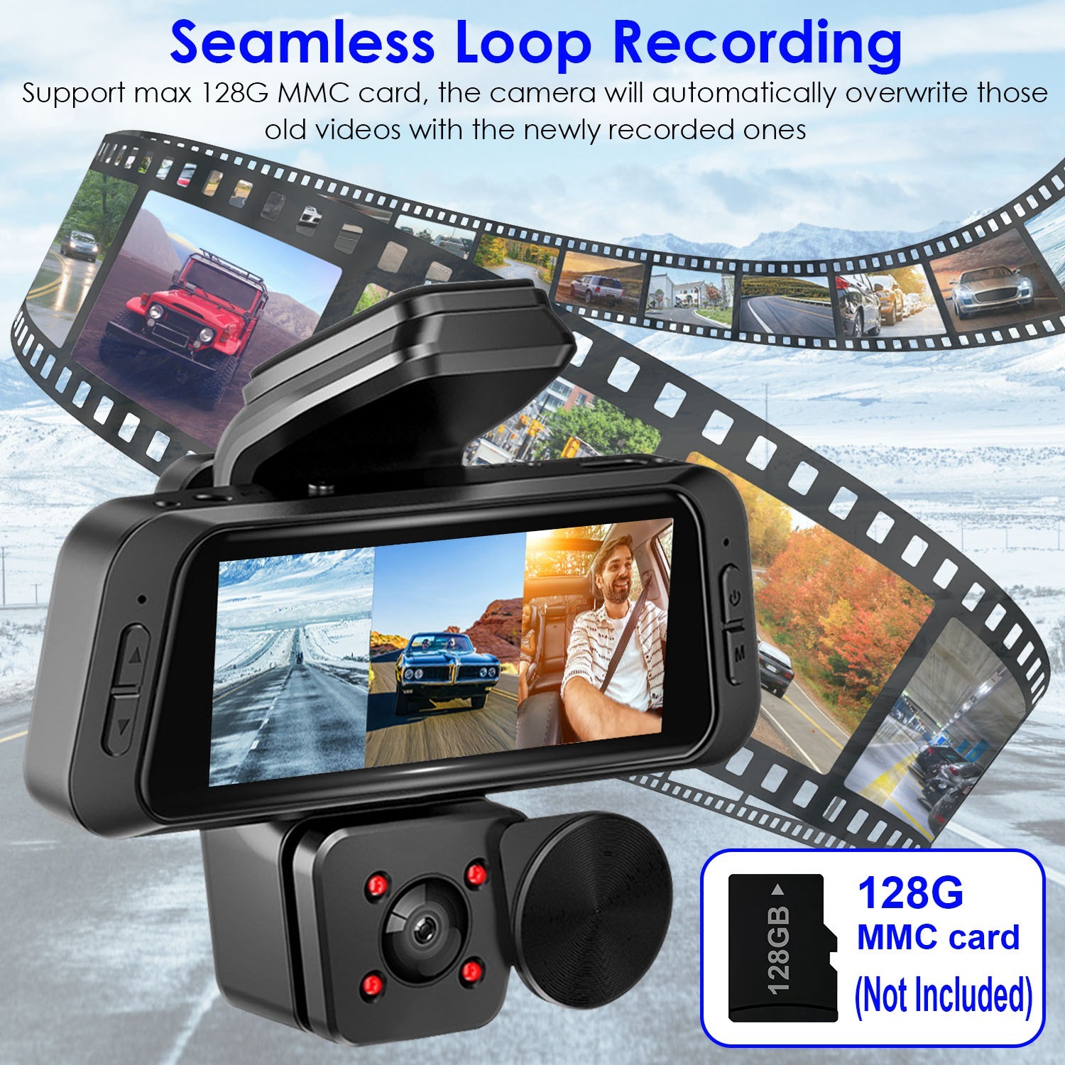 1080P FHD 3 Channel WiFi Dash Cam 170 Degree Wide Angle Triple Car Camera With IR Night G Sensor Motion Detection Loop Recording App Control Support 128G Max 9 1080P FHD 3 Channel WiFi Dash Cam 170 Degree Wide Angle Triple Car Camera With IR Night G Sensor Motion Detection Loop Recording App Control Support 128G Max - Afbeelding 9