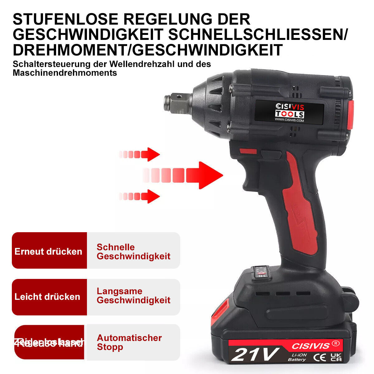 21V Snoerloze Borstelloze Slagmoersleutel 1000Nm Hoog Koppel met 2x 3000mAh Accu's en Doppen 4 21V Snoerloze Borstelloze Slagmoersleutel 1000Nm Hoog Koppel met 2x 3000mAh Accu's en Doppen - Afbeelding 4