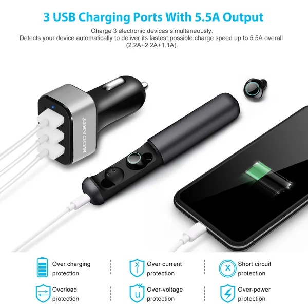 USB Car Charger 30W 5.5A 3 USB Port Cigarette Lighter Charger Adapter 5 USB Car Charger 30W 5.5A 3 USB Port Cigarette Lighter Charger Adapter - Afbeelding 5