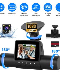 1Pc 360 Degree View FHD 4 Channel Dash Cam 1080P Front 480P Rear Left Right Inside Dash Camera With IR Night Vision Loop Recording Motion Detection Free 32GB MMC Card