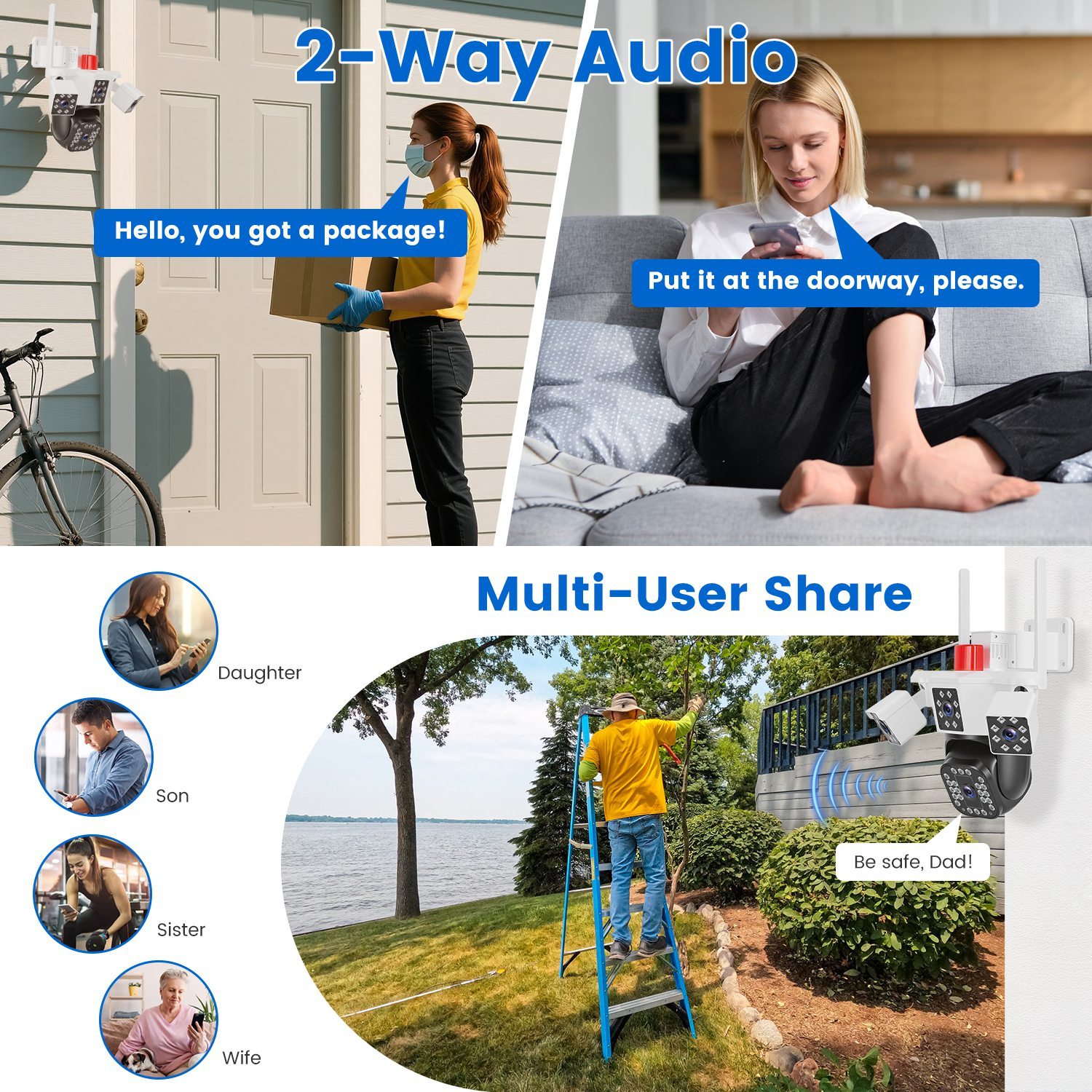1080P HD 4-Lens Security Camera 360 Degree View WiFi Pan & Tilt Surveillance Camera With Full Color Night Vision Auto Motion Tracking 2-Way Audio Spotlights IP66 Waterproof Max 128G Not Included 2 1080P HD 4-Lens Security Camera 360 Degree View WiFi Pan & Tilt Surveillance Camera With Full Color Night Vision Auto Motion Tracking 2-Way Audio Spotlights IP66 Waterproof Max 128G Not Included - Afbeelding 2