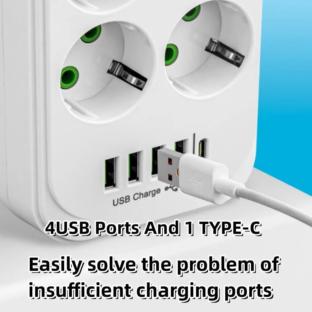 Stekkerdoos 8-Voudig met Type-C en 4 USB-Aansluitingen, EU 5 Stekkerdoos 8-Voudig met Type-C en 4 USB-Aansluitingen, EU - Afbeelding 5