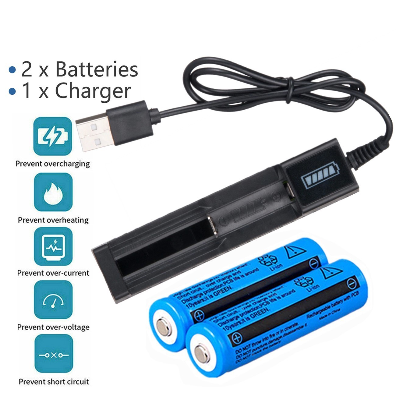 18650 Li-ion Battery&Charger 3000mAh 3.7V Rechargeable Batteries USB Charger For Torch Flashlight