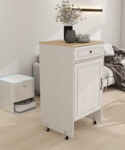 Robotstofzuiger Standaardkast met Wielen, Robotstofzuiger Opbergrek met Deuren en Laden, Bijzettafel voor Woonkamer, Thuiskantoor, Keuken - Antiek Wit - afbeelding 2