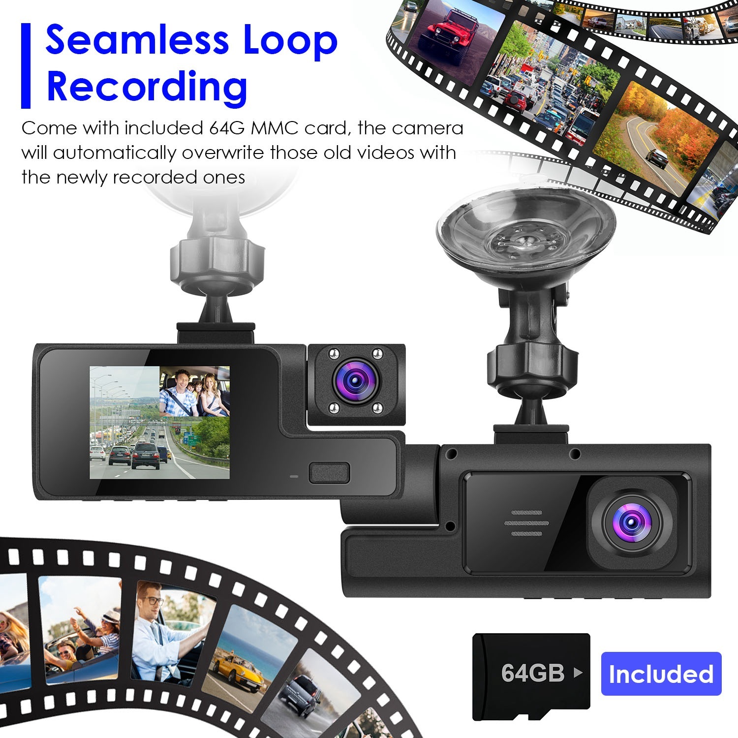1Pc WiFi FHD 1080P Car Dash Cam 3 Channels Front Rear Inside Dash Camera With Loop Recording Reversing Visual 170 Degree Wide Angle 64G Card Included 5 1Pc WiFi FHD 1080P Car Dash Cam 3 Channels Front Rear Inside Dash Camera With Loop Recording Reversing Visual 170 Degree Wide Angle 64G Card Included - Afbeelding 5
