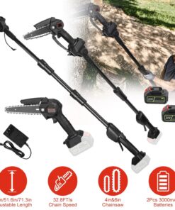 Accu Mini Kettingzaag 15 cm met Telescoopsteel, 2 Accu's
