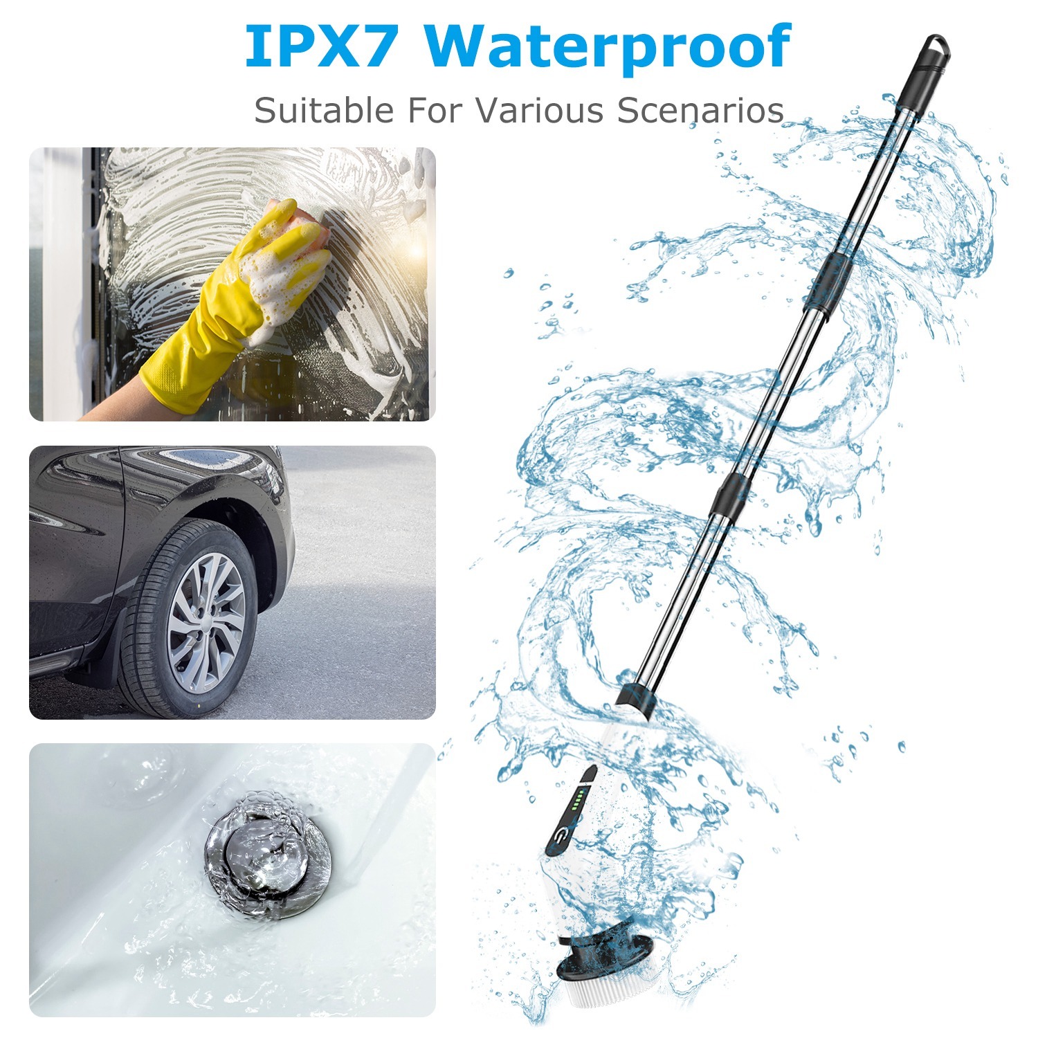 1Pc Electric Spin Scrubber Cordless Rechargeable Telescopic Cleaning Brush 8 Replaceable Heads 2 Speed Adjustable Extension Arm Bathroom Tub Tile Floor 9 1Pc Electric Spin Scrubber Cordless Rechargeable Telescopic Cleaning Brush 8 Replaceable Heads 2 Speed Adjustable Extension Arm Bathroom Tub Tile Floor - Afbeelding 9