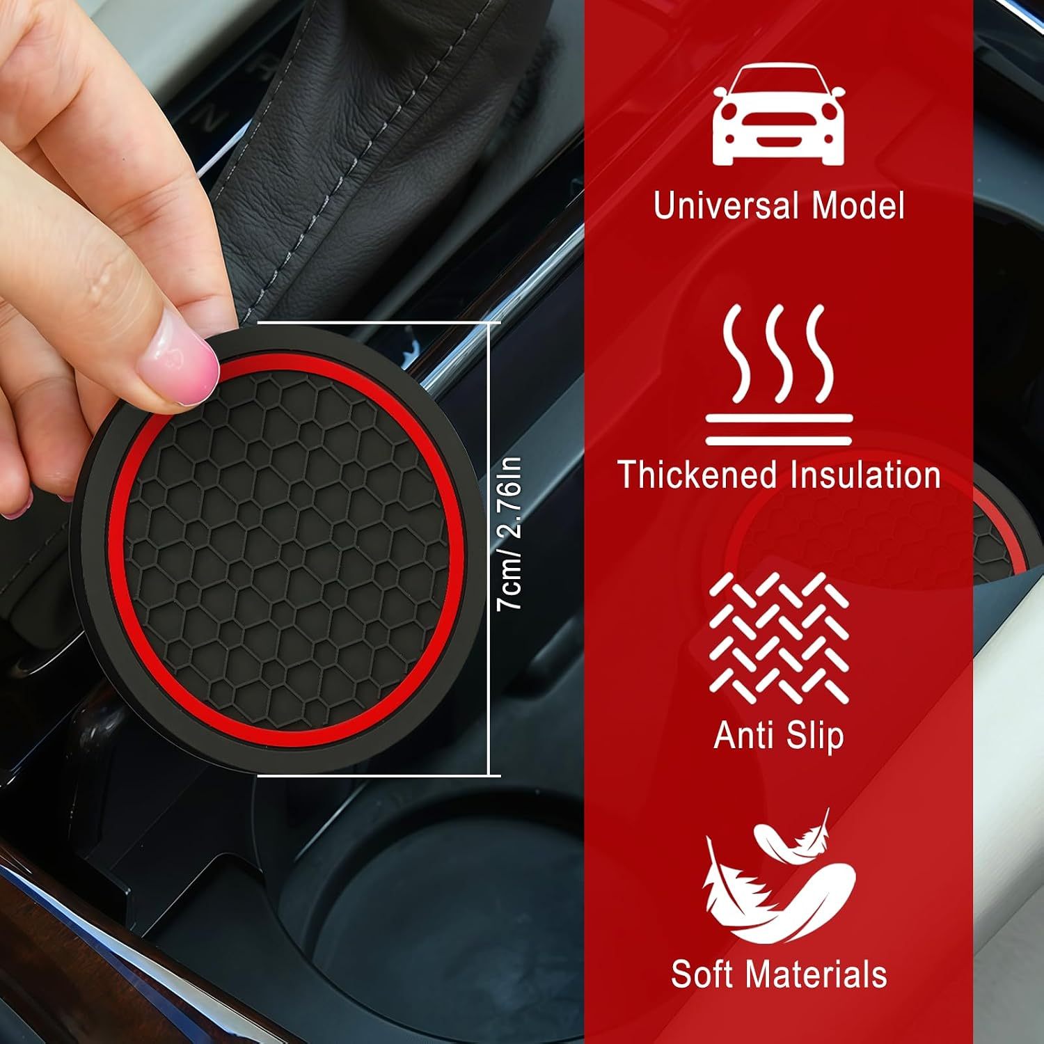 6-delige Auto-accessoireset met Stuurhoes, Zwart-Rood 2 6-delige Auto-accessoireset met Stuurhoes, Zwart-Rood - Afbeelding 2