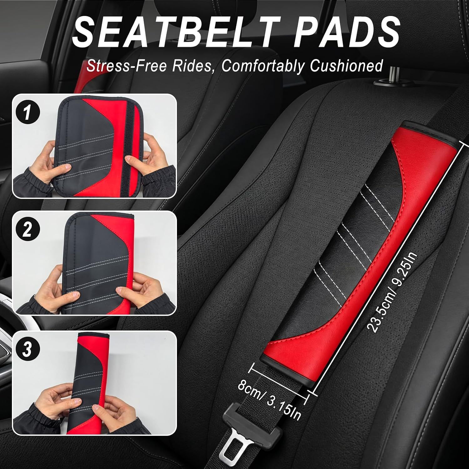 6-delige Auto-accessoireset met Stuurhoes, Zwart-Rood 4 6-delige Auto-accessoireset met Stuurhoes, Zwart-Rood - Afbeelding 4