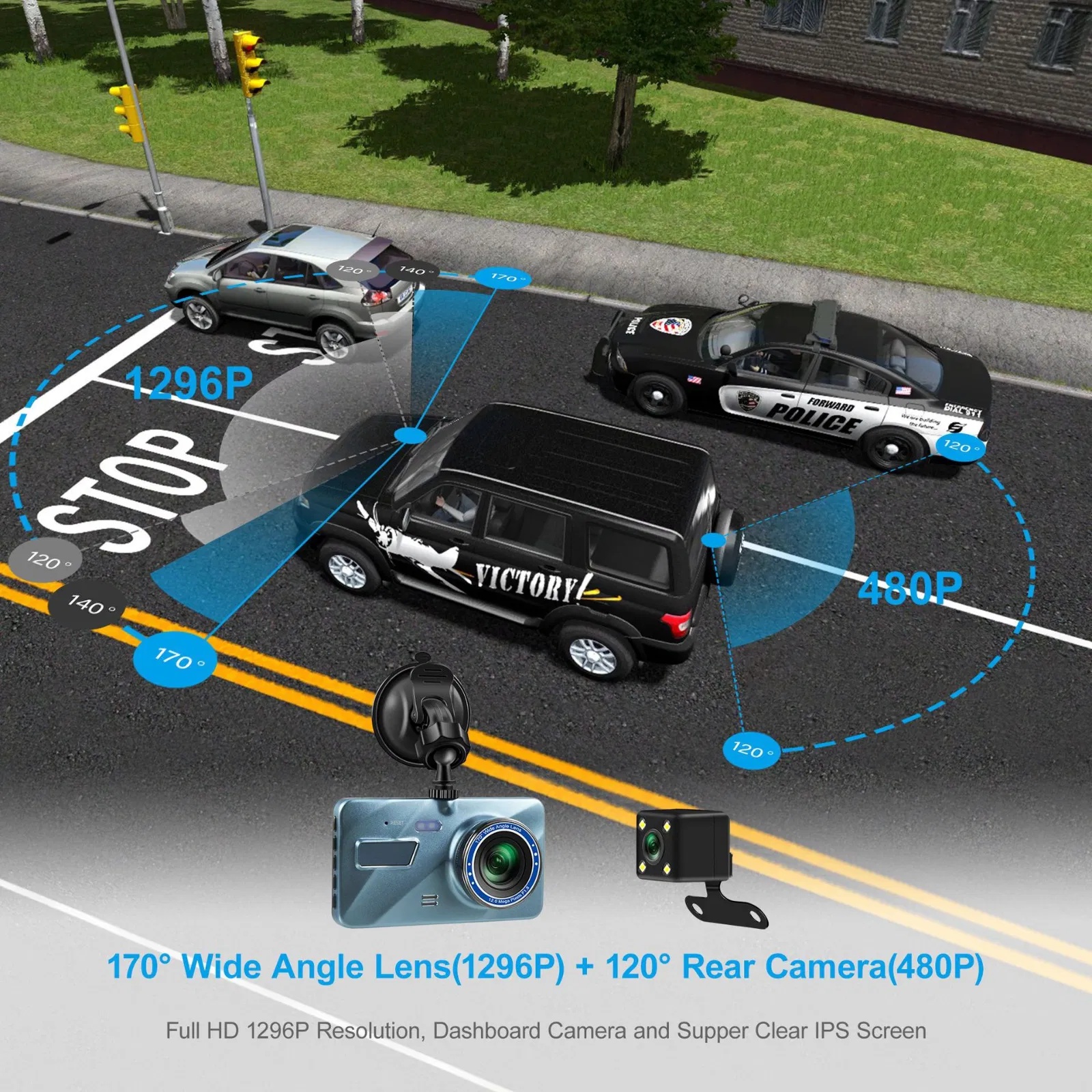 Dashcam met 4 inch Touchscreen, Voor- en Achtercamera 2 Dashcam met 4 inch Touchscreen, Voor- en Achtercamera - Afbeelding 2