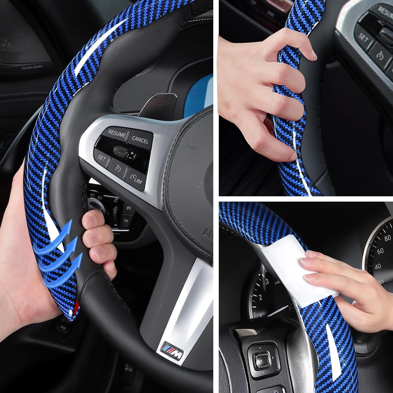 Driedelige Stuurhoes in Carbonlook, Blauw 2 Driedelige Stuurhoes in Carbonlook, Blauw - Afbeelding 2