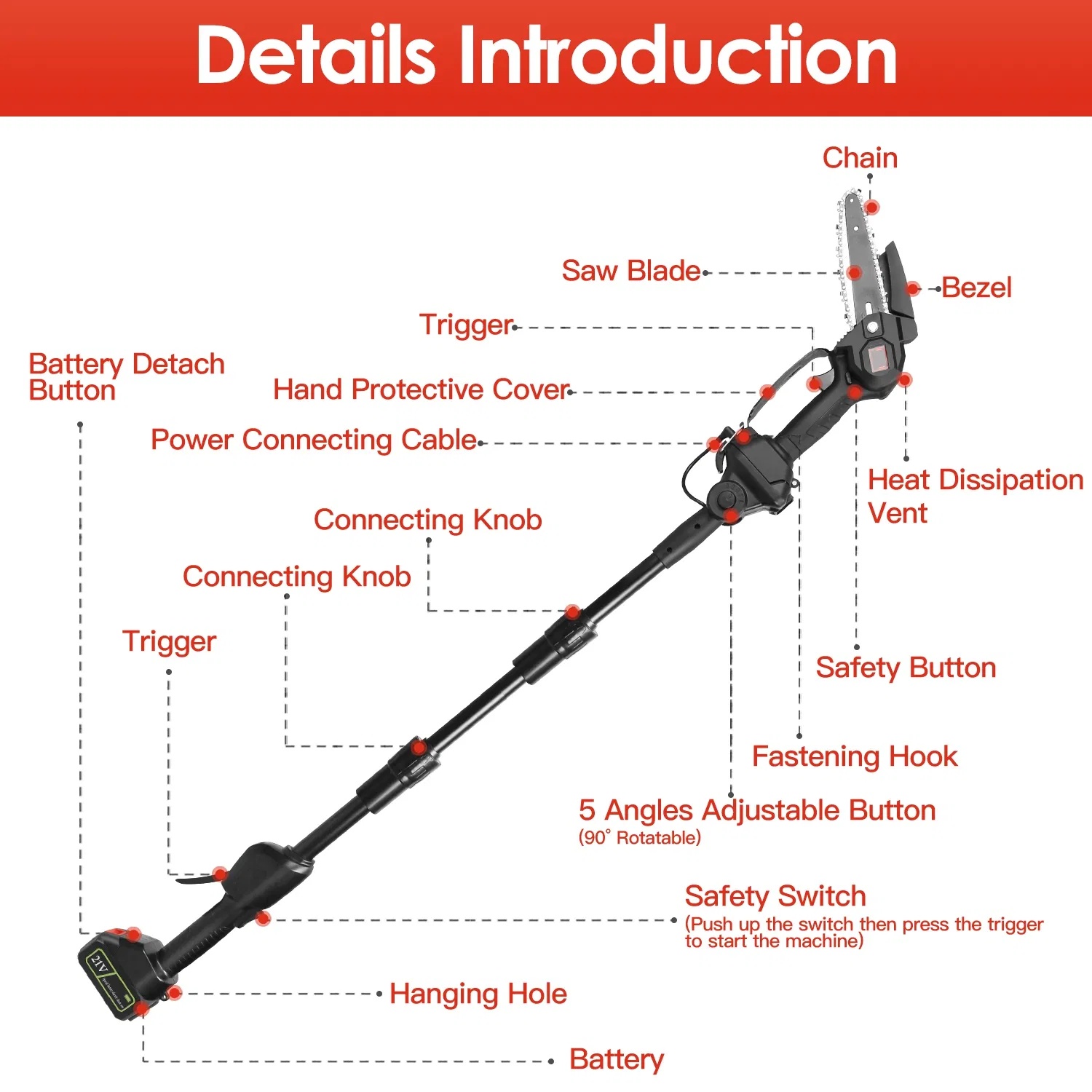 Accu Mini Kettingzaag 15 cm met Telescoopsteel, 2 Accu's 10 Accu Mini Kettingzaag 15 cm met Telescoopsteel, 2 Accu's - Afbeelding 10
