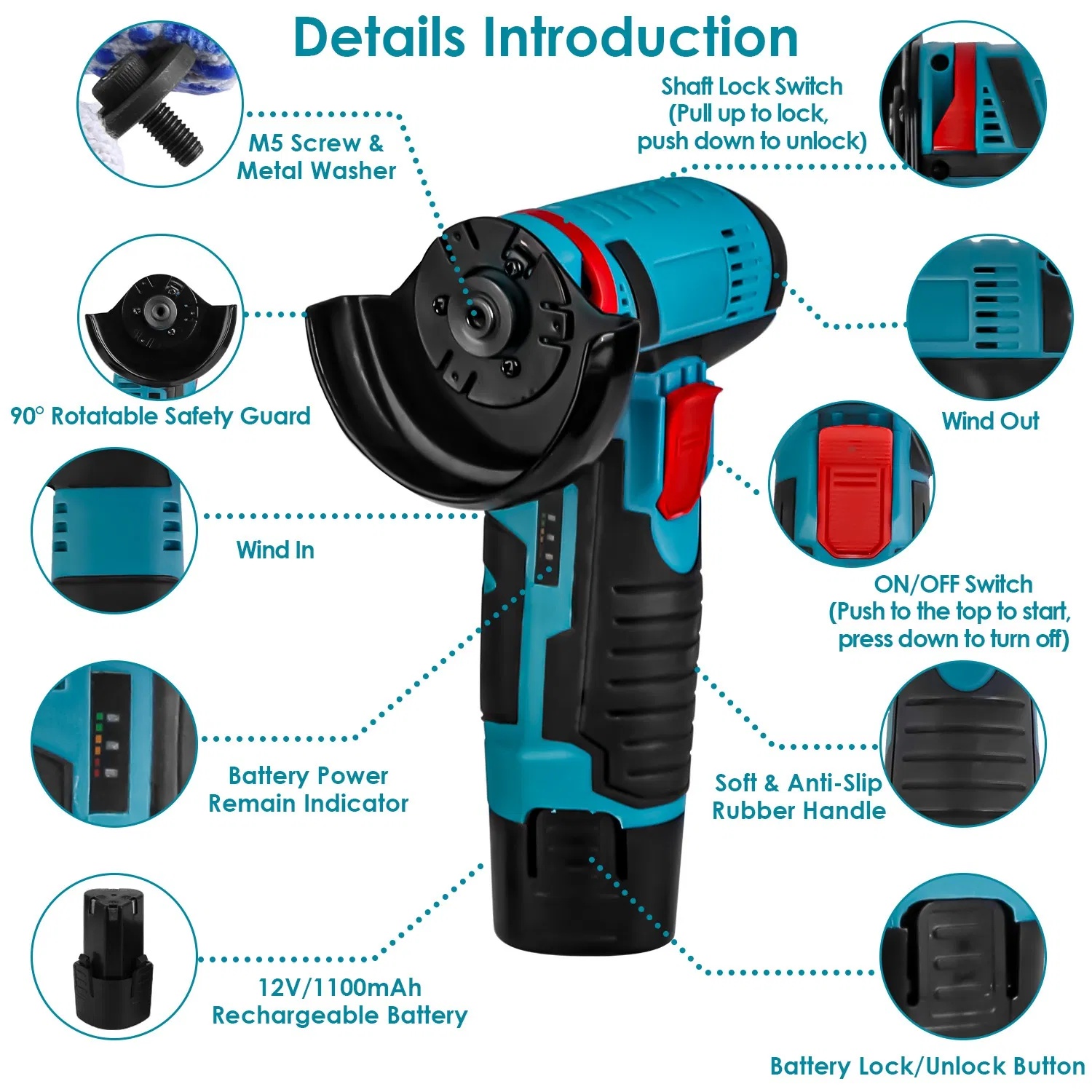 Accu Mini Haakse Slijper 75 mm met 2 Accu's 8 Accu Mini Haakse Slijper 75 mm met 2 Accu's - Afbeelding 8