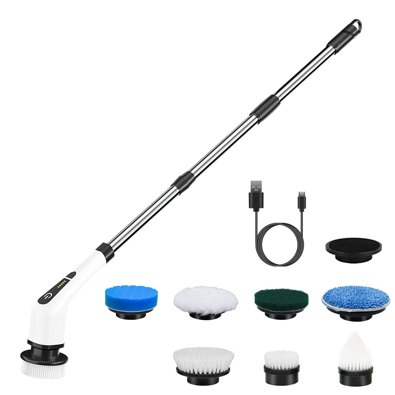 1Pc Electric Spin Scrubber Cordless Rechargeable Telescopic Cleaning Brush 8 Replaceable Heads 2 Speed Adjustable Extension Arm Bathroom Tub Tile Floor 5 1Pc Electric Spin Scrubber Cordless Rechargeable Telescopic Cleaning Brush 8 Replaceable Heads 2 Speed Adjustable Extension Arm Bathroom Tub Tile Floor - Afbeelding 5