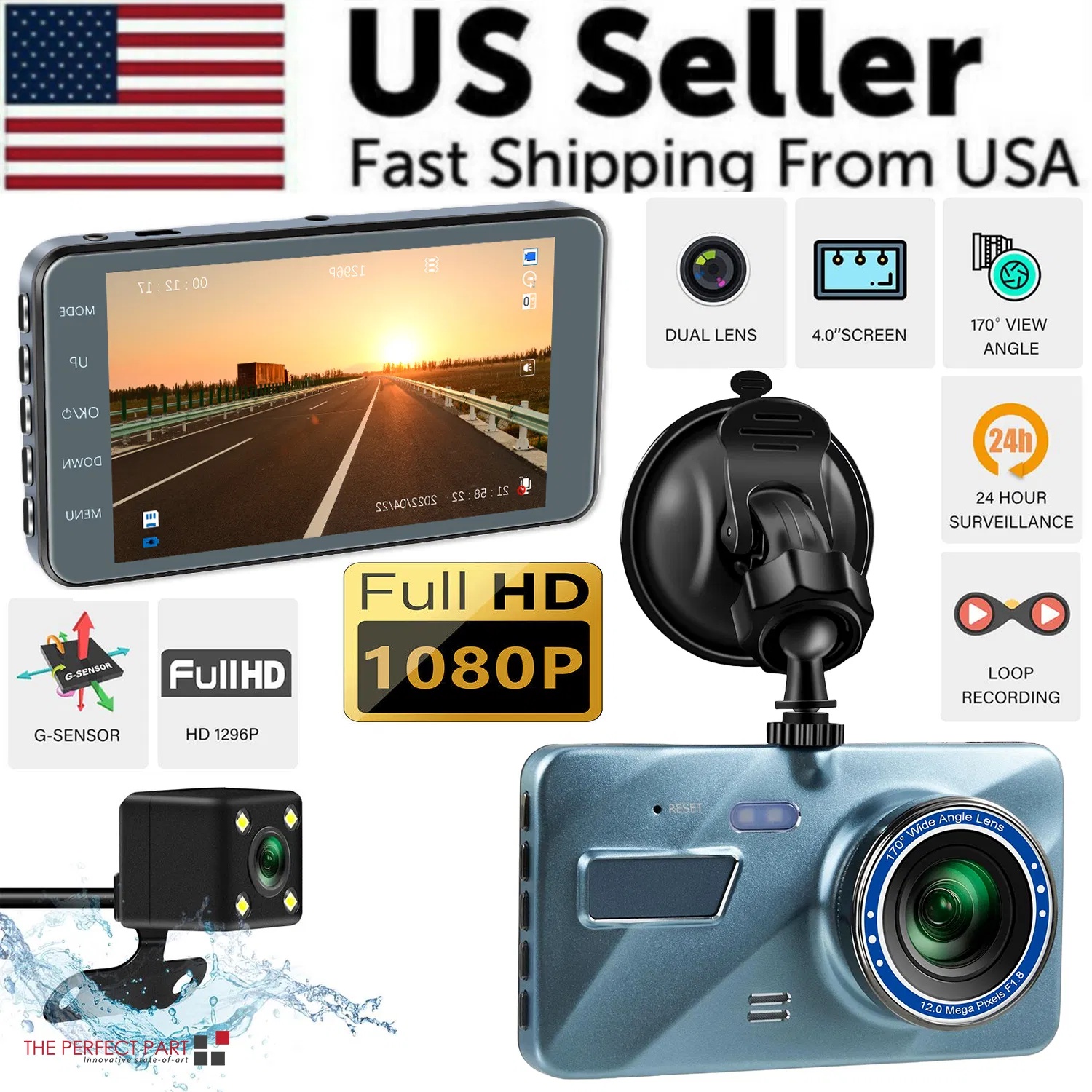 Dashcam met 4 inch Touchscreen, Voor- en Achtercamera 1 Dashcam met 4 inch Touchscreen, Voor- en Achtercamera