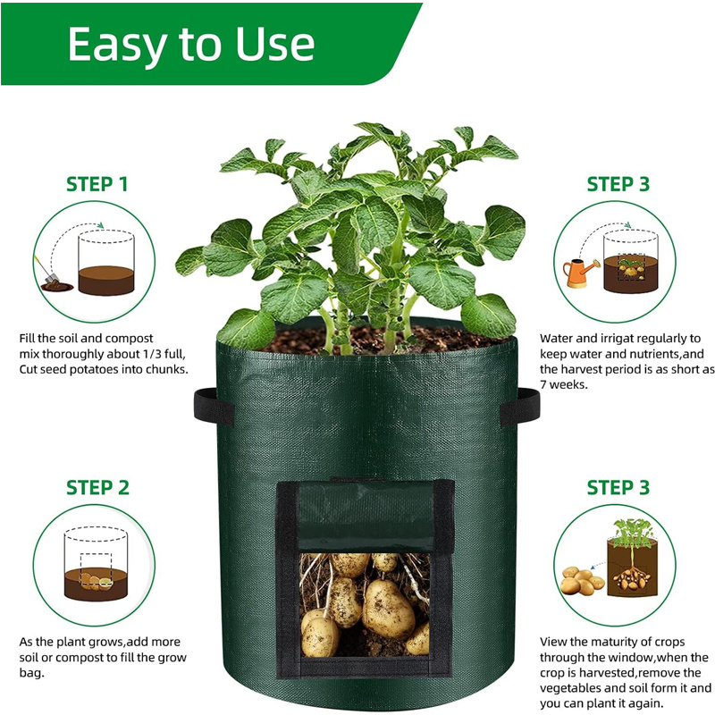 10 Gallon -6 Pack Potato Grow Bags, Heavy Duty PE Fabric Pots With Flap And Handles, Green Planter Bags For Potato Vegetables Outdoor Garden, For All Plants Growing 2 10 Gallon -6 Pack Potato Grow Bags, Heavy Duty PE Fabric Pots With Flap And Handles, Green Planter Bags For Potato Vegetables Outdoor Garden, For All Plants Growing - Afbeelding 2