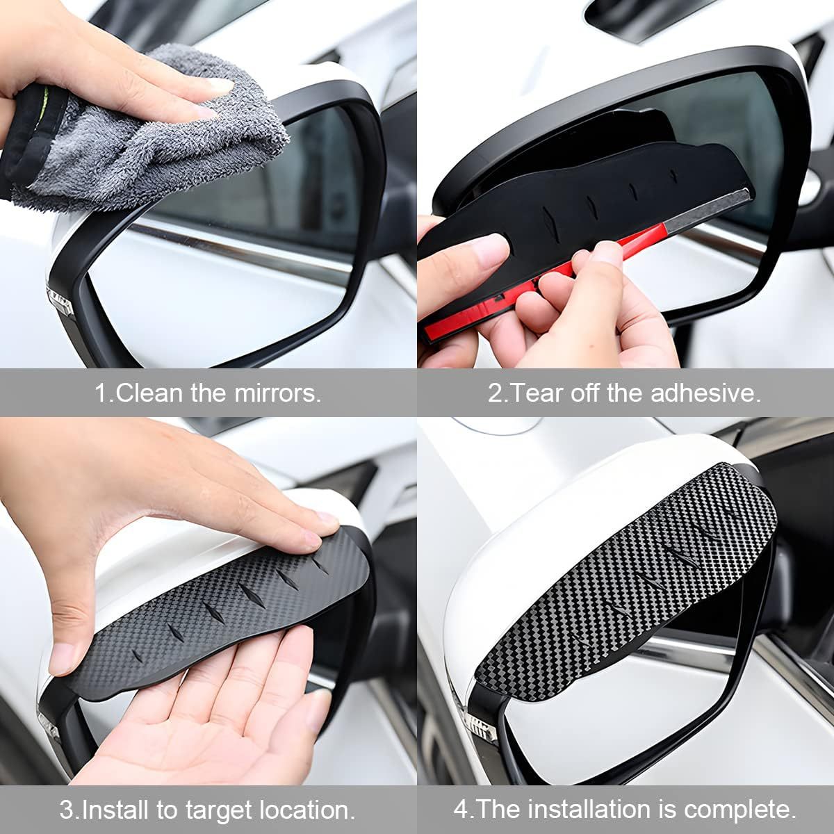 Regenkapjes voor Buitenspiegels, Carbonlook, Set van 2 3 Regenkapjes voor Buitenspiegels, Carbonlook, Set van 2 - Afbeelding 3