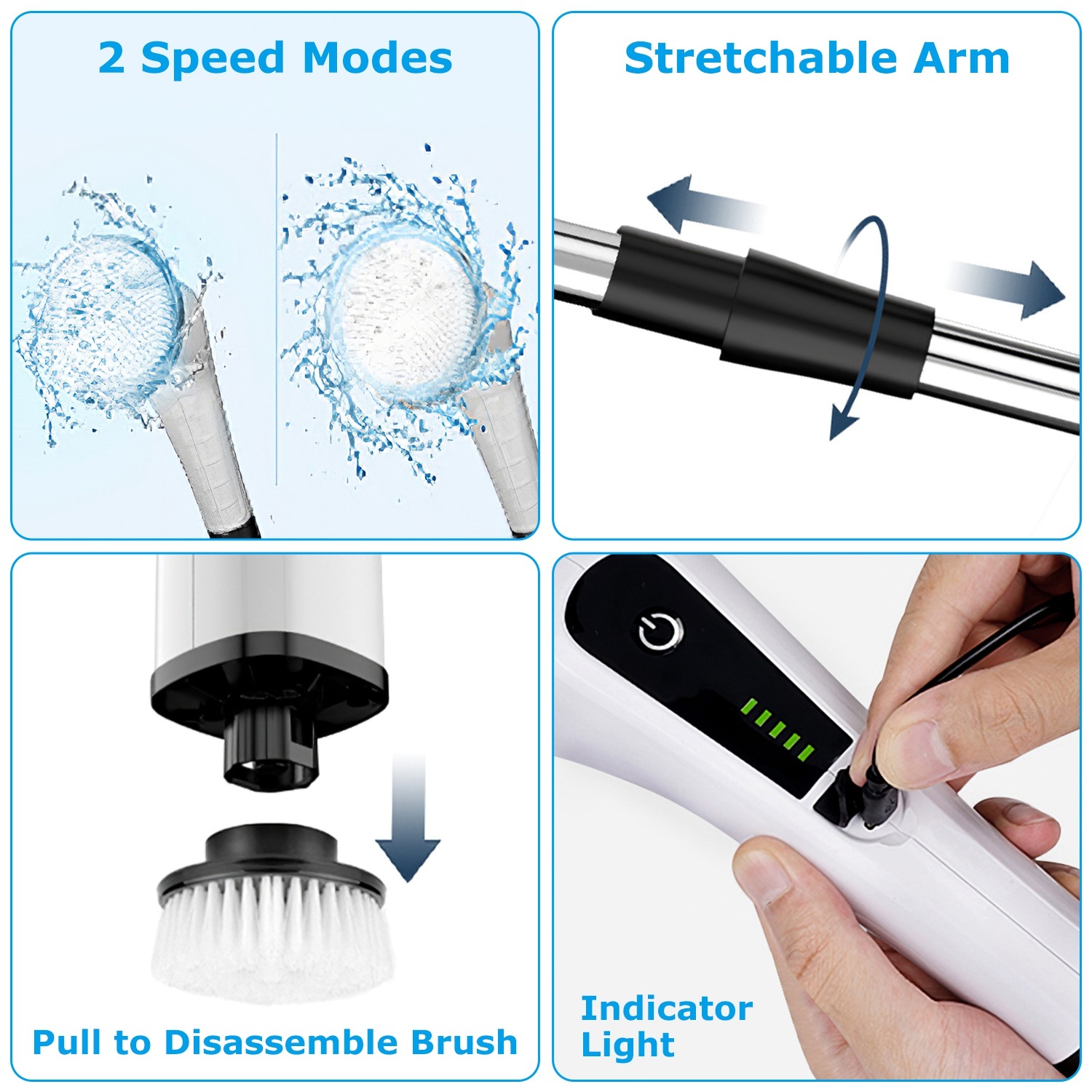 1Pc Electric Spin Scrubber Cordless Rechargeable Telescopic Cleaning Brush 8 Replaceable Heads 2 Speed Adjustable Extension Arm Bathroom Tub Tile Floor 2 1Pc Electric Spin Scrubber Cordless Rechargeable Telescopic Cleaning Brush 8 Replaceable Heads 2 Speed Adjustable Extension Arm Bathroom Tub Tile Floor - Afbeelding 2