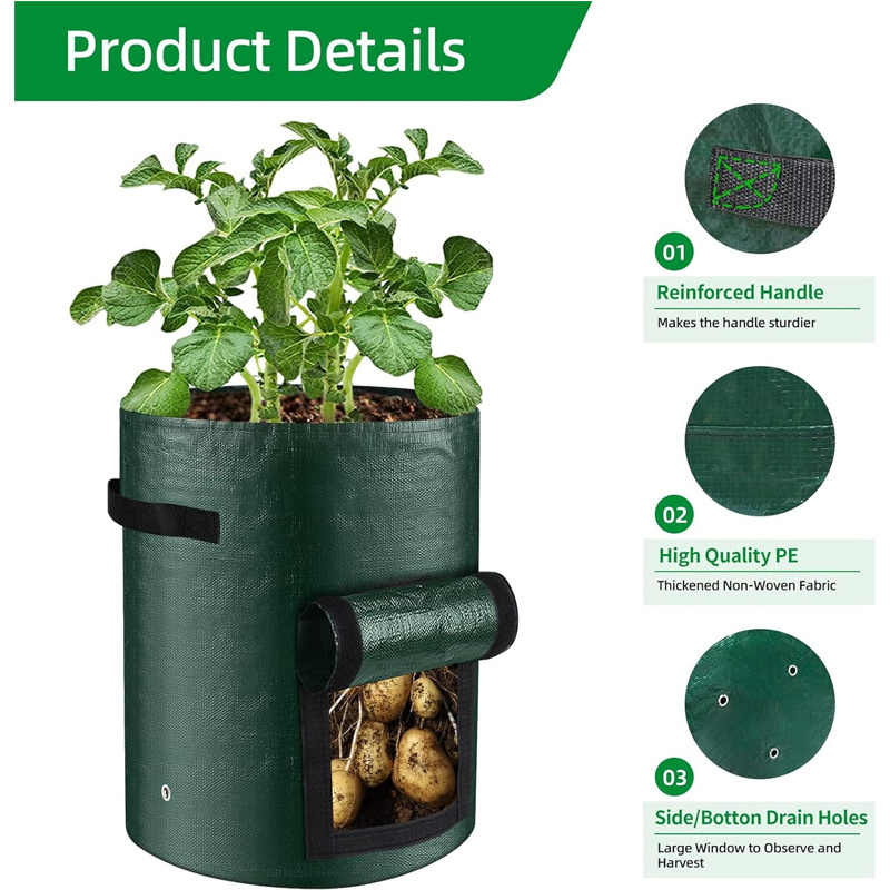 10 Gallon -6 Pack Potato Grow Bags, Heavy Duty PE Fabric Pots With Flap And Handles, Green Planter Bags For Potato Vegetables Outdoor Garden, For All Plants Growing 5 10 Gallon -6 Pack Potato Grow Bags, Heavy Duty PE Fabric Pots With Flap And Handles, Green Planter Bags For Potato Vegetables Outdoor Garden, For All Plants Growing - Afbeelding 5