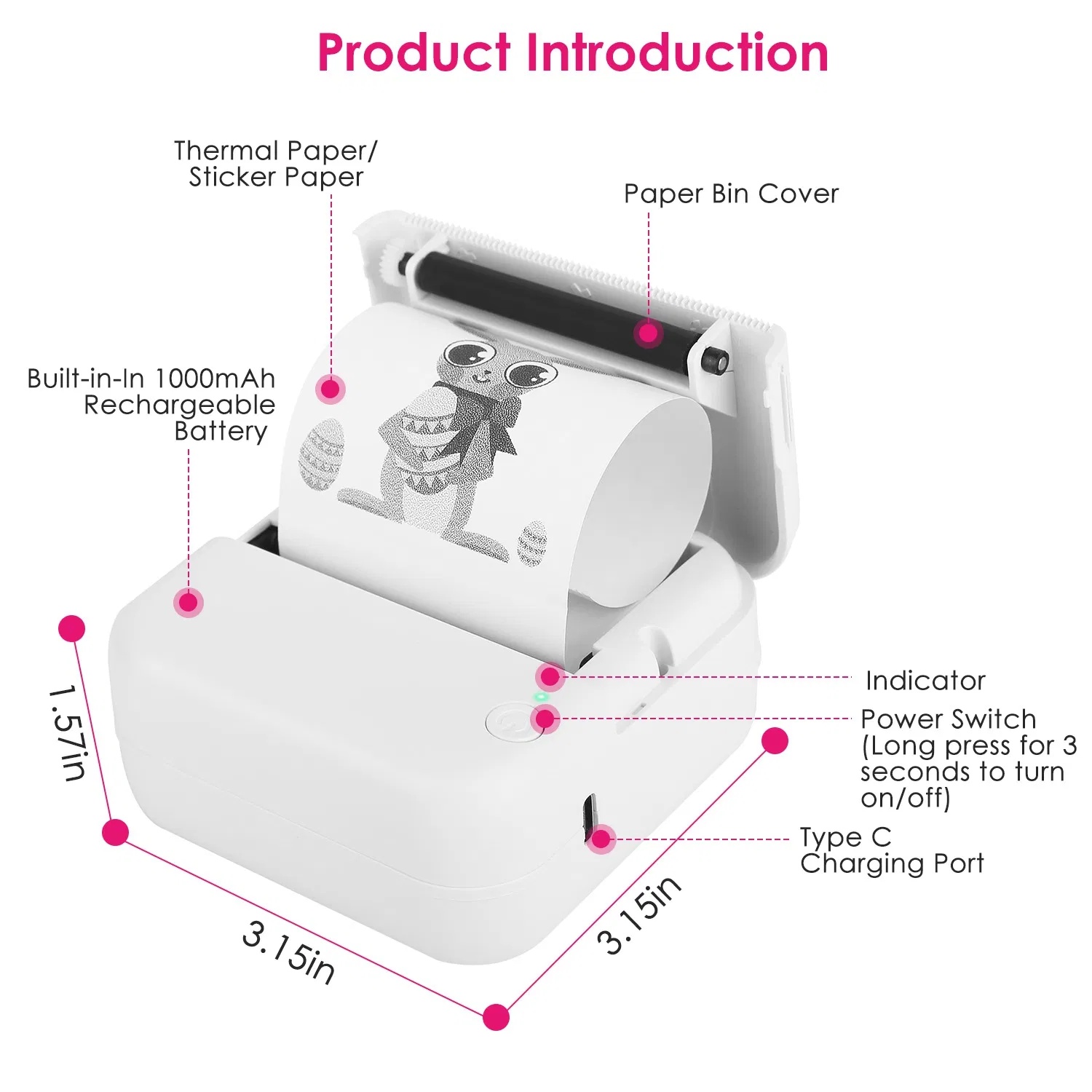 Mini Thermische Zakprinter met Bluetooth, Inktloos 7 Mini Thermische Zakprinter met Bluetooth, Inktloos - Afbeelding 7