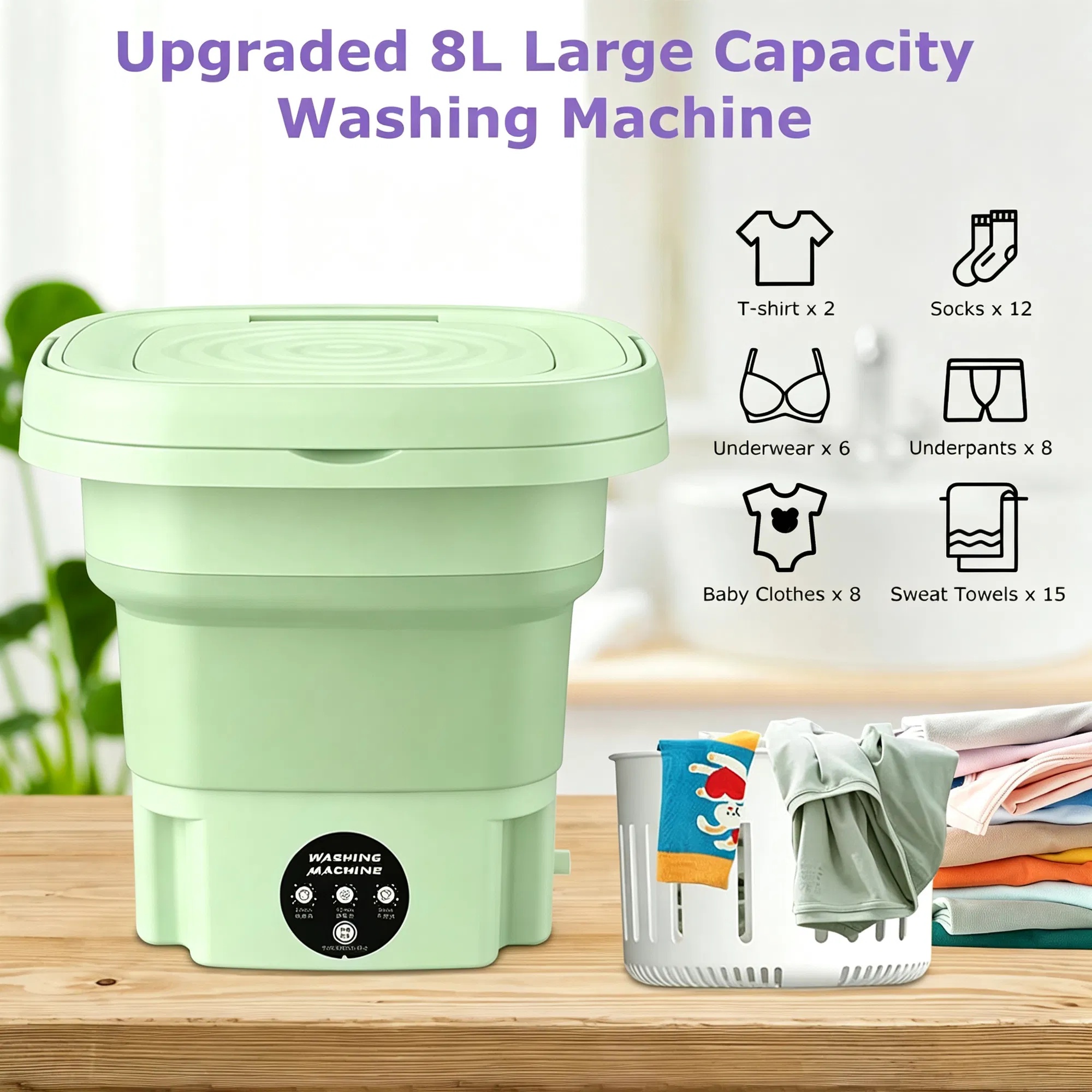 Opvouwbare Mini Wasmachine 8 Liter 1 Opvouwbare Mini Wasmachine 8 Liter
