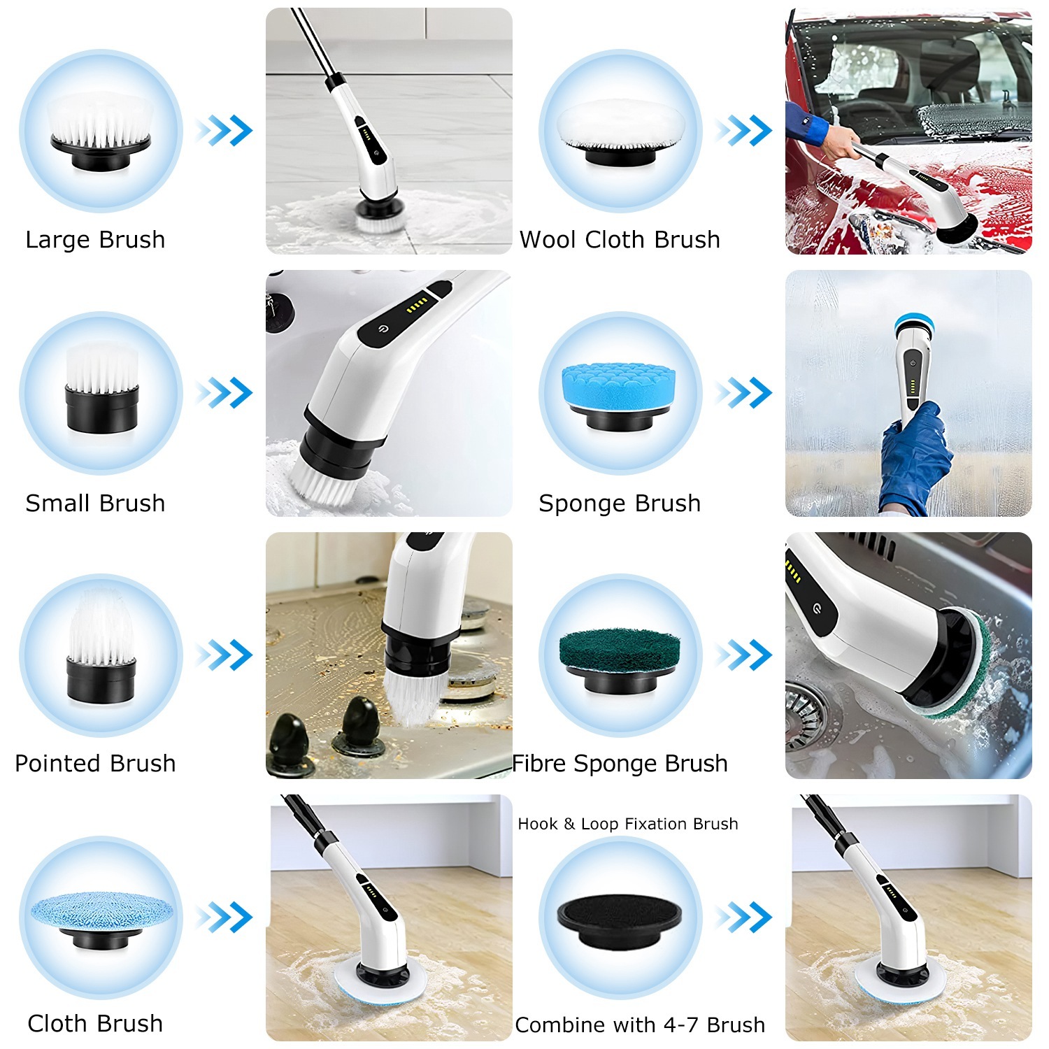 1Pc Electric Spin Scrubber Cordless Rechargeable Telescopic Cleaning Brush 8 Replaceable Heads 2 Speed Adjustable Extension Arm Bathroom Tub Tile Floor 10 1Pc Electric Spin Scrubber Cordless Rechargeable Telescopic Cleaning Brush 8 Replaceable Heads 2 Speed Adjustable Extension Arm Bathroom Tub Tile Floor - Afbeelding 10