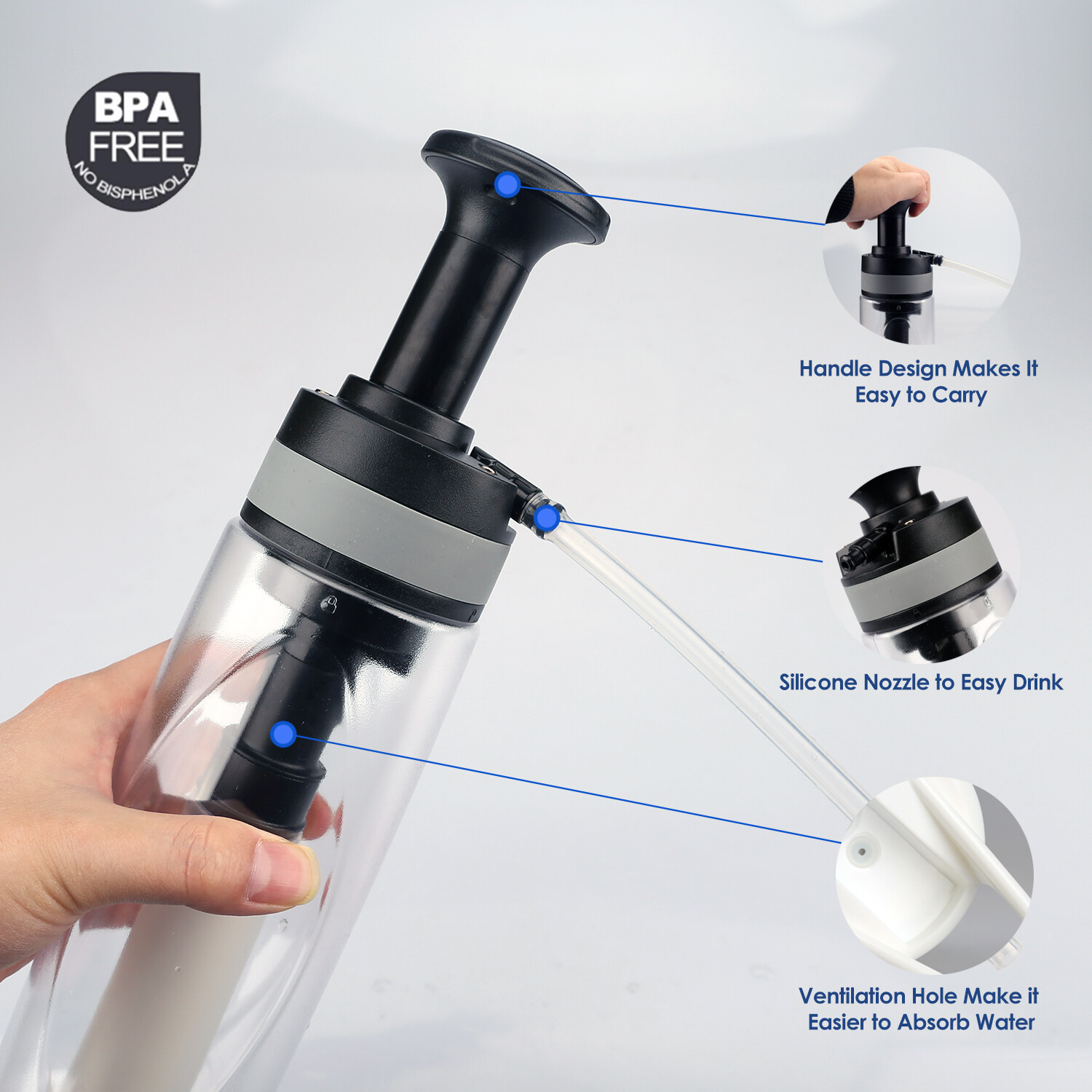 Waterfles met Filterrietje 750 ml, Opvouwbaar 8 Waterfles met Filterrietje 750 ml, Opvouwbaar - Afbeelding 8