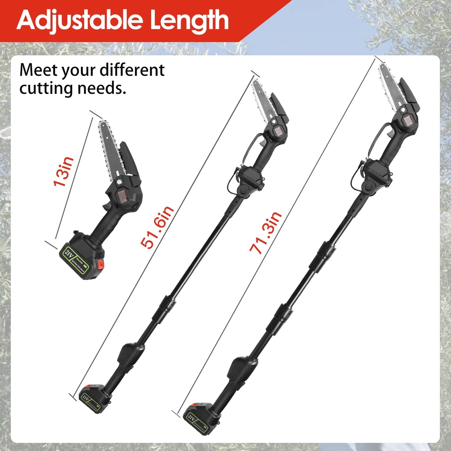 Accu Mini Kettingzaag 15 cm met Telescoopsteel, 2 Accu's 4 Accu Mini Kettingzaag 15 cm met Telescoopsteel, 2 Accu's - Afbeelding 4